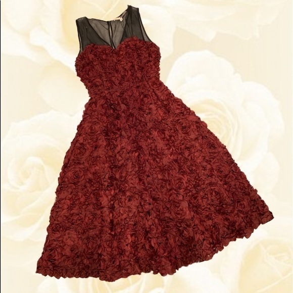 Anthropologie Dresses & Skirts - Anthropologie Tracy Reese Maroon 3D Floral Rose Cocktail Dress NWT